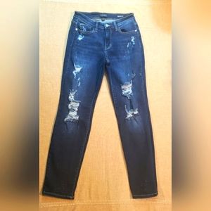 Judy Blue Dark Denim Distressed Bleach Splatter Cotton Boyfriend Fit Jean Size 5
